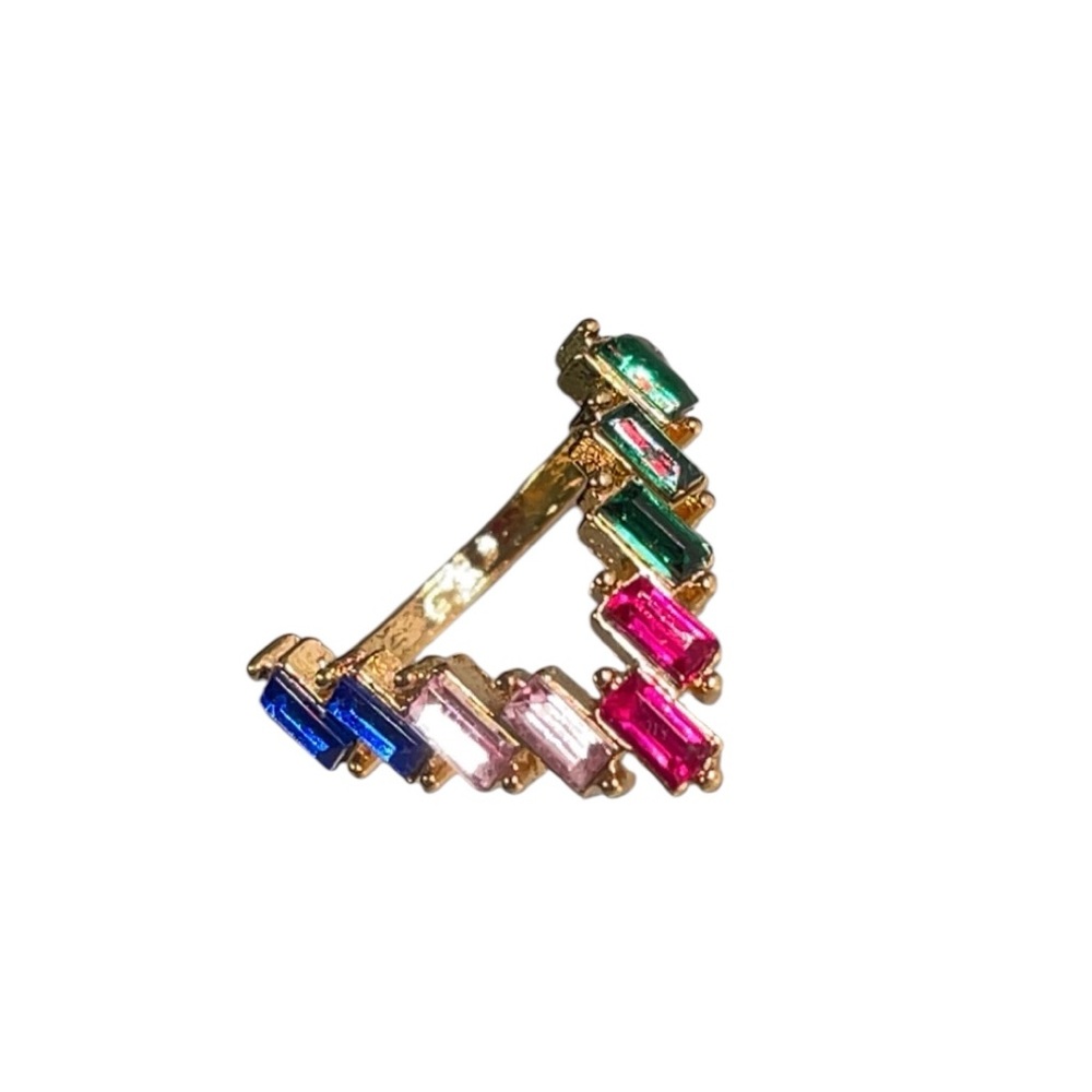 Multicolor Baguette Stone Huggie Ring- Gold